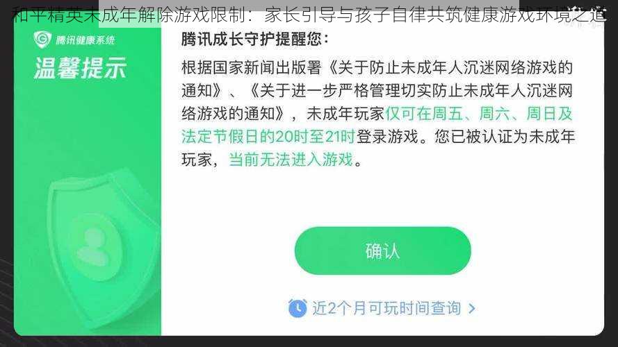 和平精英未成年解除游戏限制：家长引导与孩子自律共筑健康游戏环境之道