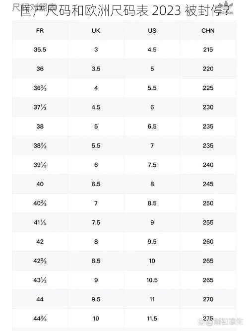 国产尺码和欧洲尺码表 2023 被封停？